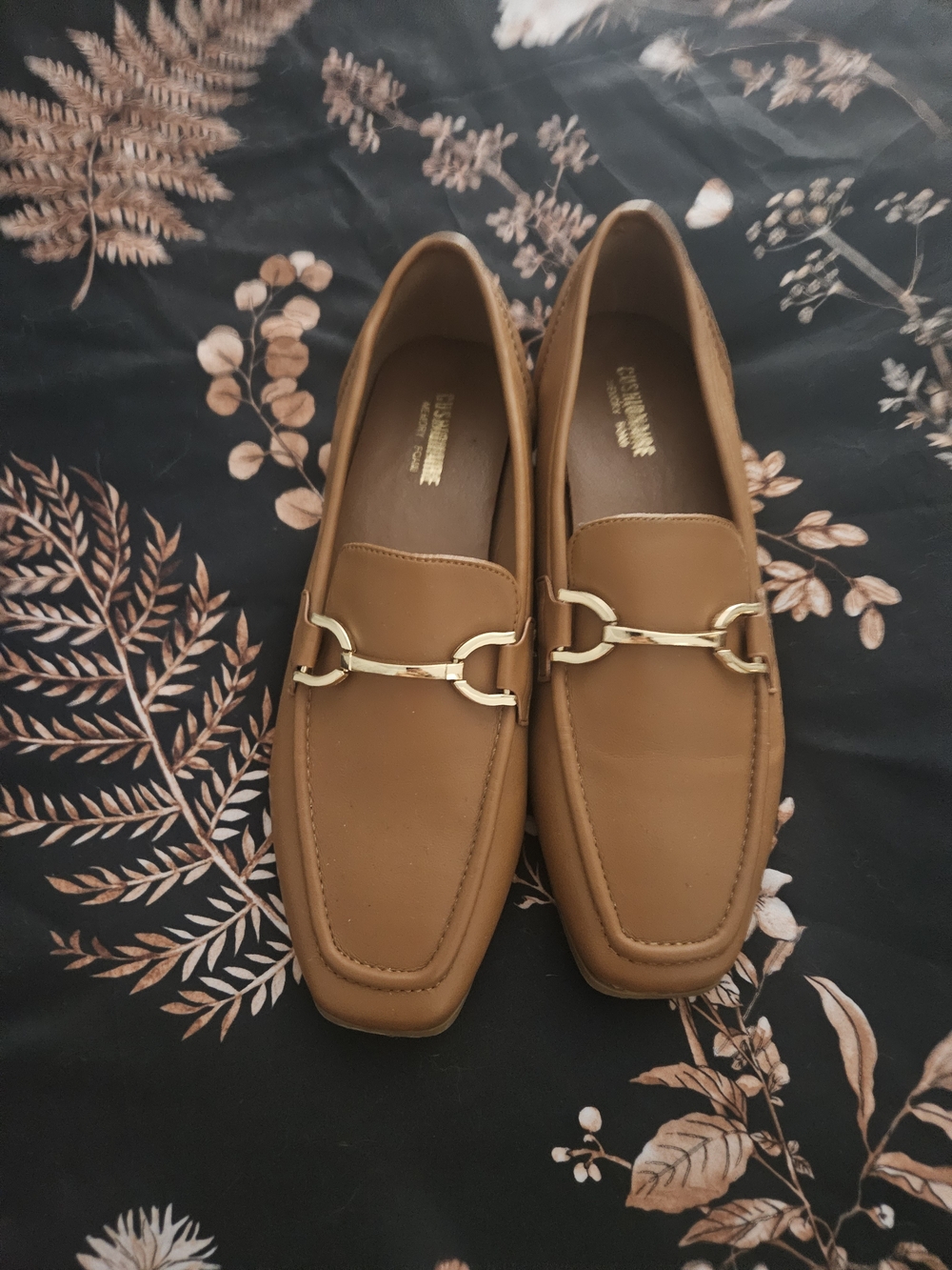 Tan Leather Slip-On Loafers with Gold Bit Hardware